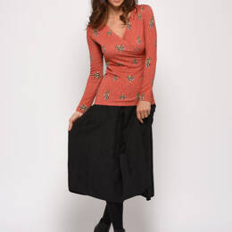 CACHE CŒUR EN MAILLE IMPRIME ORANGE PETITES FLEURS