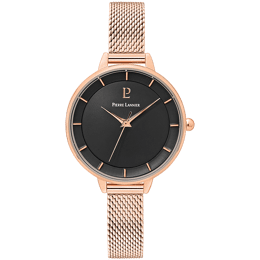 Montre Femme DELICE Cadran Noir Bracelet Acier Doré-rose