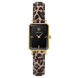 Montre Femme ARIANE Doré Cadran Noir Bracelet Cuir Léopard 12 MM