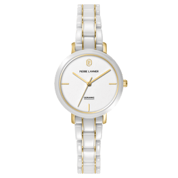 Quartz Femme CHOUQUETTE Doré Cadran Blanc Bracelet Acier céramique Blanc 12M