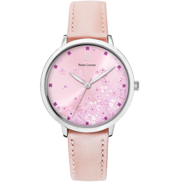 Montre Femme TALLIA Argenté Cadran Rose Bracelet Cuir Rose 16 MM