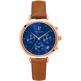 Montre Femme LUTECIA Cadran Bleu Bracelet Cuir Brun