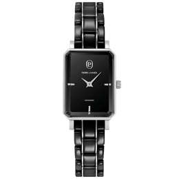 Quartz Femme ARIANE Argenté Cadran Noir Bracelet Acier céramique Noir 12M
