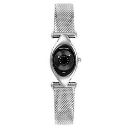 Montre Femme OVNI Argenté Cadran Noir Bracelet Acier milanais Argenté 14 MM