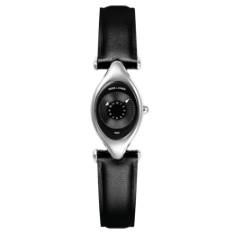 Montre Femme OVNI Argenté Cadran Noir Bracelet Cuir Noir 14 MM
