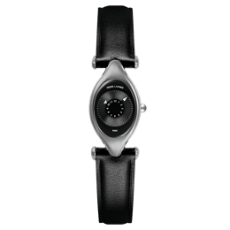Montre Femme OVNI Argenté Cadran Noir Bracelet Cuir Noir 14 MM