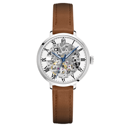 Montre Aut Femme AUTOMATIC Argenté Cadran Blanc Bracelet Cuir Brun 14 MM