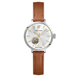 Montre Aut Femme SOLINE Argenté Cadran Argenté Bracelet Cuir Brun 12 MM