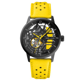 Montre Femme PADDOCK Noir Cadran Noir Bracelet Cuir Jaune 20 MM