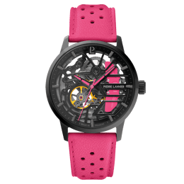Montre Femme PADDOCK Noir Cadran Noir Bracelet Cuir Rose 20 MM