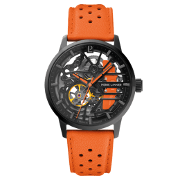 Montre Femme PADDOCK Noir Cadran  Bracelet Cuir Orange 20 MM