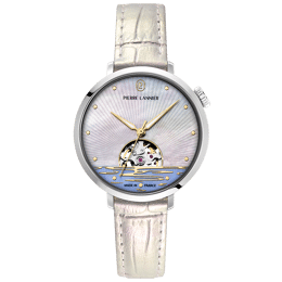 Montre Femme AUSTRALE Argenté Cadran Blanc Bracelet Cuir Blanc 14 MM