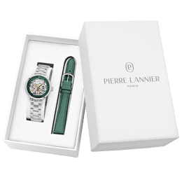 Coffret Femme AUTOMATIC Argenté Cadran Vert Bracelet Cuir Vert 14 MM