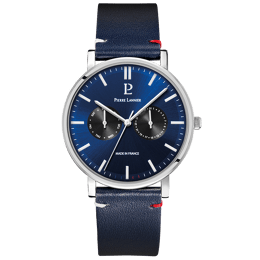 Montre Homme ESSENTIAL Argenté Cadran Bleu Bracelet Cuir Bleu 20 MM