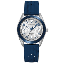 Quartz Mixte BORA Argenté Cadran Soleillé Argenté Bracelet Caoutchouc FKM Bleu 20M