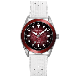Quartz Mixte BORA Argenté Cadran Soleillé Bordeaux Bracelet Caoutchouc FKM Blanc 20M
