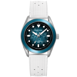 Quartz Mixte BORA Argenté Cadran Soleillé Bleu Bracelet Caoutchouc FKM Blanc 20M