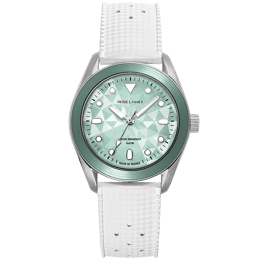 Quartz Mixte BORA Argenté Cadran Soleillé Vert Bracelet Caoutchouc FKM Blanc 20M