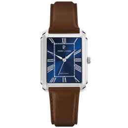 Quartz Homme EMPIRE Argenté Cadran Soleillé Bleu Bracelet Cuir Brun 20M
