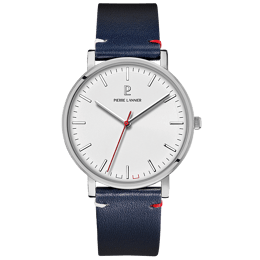 Montre Homme ESSENTIAL Argenté Cadran Blanc Bracelet Cuir Bleu 20 MM