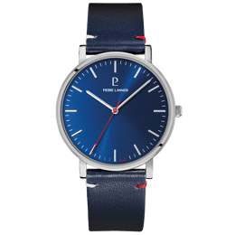 Montre Homme ESSENTIAL Argenté Cadran Bleu Bracelet Cuir Bleu 20 MM