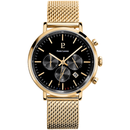 Montre Homme BARON Cadran Noir Bracelet Acier milanais Doré