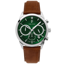 Montre Homme MONARCK Argenté Cadran Vert Bracelet Cuir Brun 22 MM