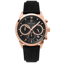 Montre Homme MONARCK Doré-rose  Cadran Gris Bracelet Cuir Noir 22 MM