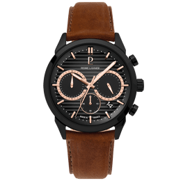 Montre Homme MONARCK Noir Cadran Gris Bracelet Cuir Brun 22 MM