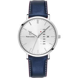 Montre Homme DATA Cadran Argenté Bracelet Cuir  Bleu