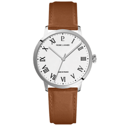 Montre Quartz Homme INTERVAL Argenté Cadran Blanc Bracelet Cuir Brun 20 MM