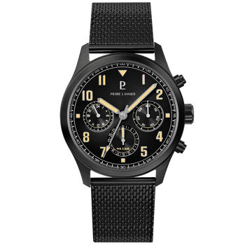 Montre Homme AVIATEUR Noir Cadran Gris Bracelet Acier milanais Noir 22 MM