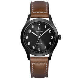 Montre Homme AVIATEUR Noir Cadran Gris Bracelet Cuir Brun 20 MM