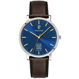 Montre Homme COEUR BATTANT Argenté Cadran Bleu Bracelet Cuir Brun 20 MM