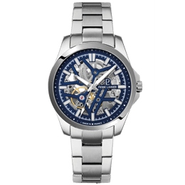 Automatique Homme SKELETOM Argenté Cadran Soleillé Bleu Bracelet Acier Argenté 20M