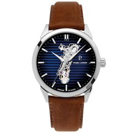 Montre Homme MONARCK Alsace Argenté Cadran Bleu Bracelet Cuir Brun 22 MM
