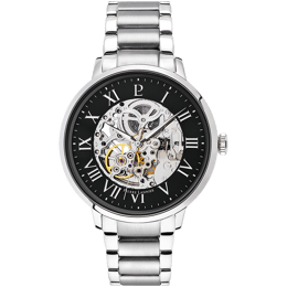 Montre Homme AUTOMATIC Cadran Noir Bracelet Acier Argenté