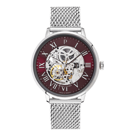 Montre Homme AUTOMATIC Argenté Cadran Bordeaux Bracelet Acier milanais Argenté 20 MM