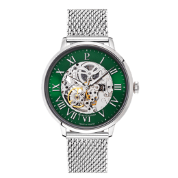 Montre Homme AUTOMATIC Argenté Cadran Vert Bracelet Acier milanais Argenté 20 MM