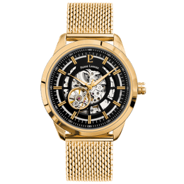 Montre Homme AUTOMATIC Cadran Noir Bracelet Acier milanais Doré