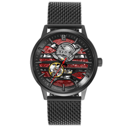 Automatique Homme IMPACT Noir Cadran Rouge Bracelet Acier milanais Noir 22M