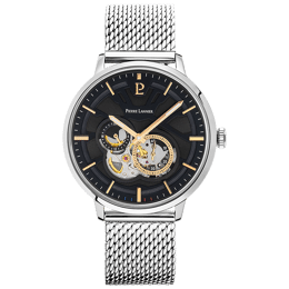 Montre Homme TRIO Cadran Noir Bracelet Acier milanais Argenté
