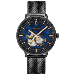 Montre Homme TRIO Cadran Bleu Bracelet Acier milanais Noir
