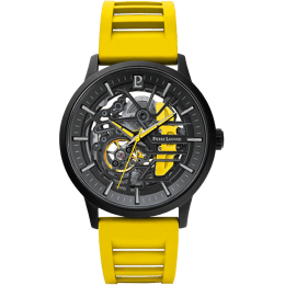 Montre Homme PADDOCK Noir Cadran Noir Bracelet Caoutchouc Jaune 22 MM