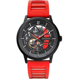 Montre Homme PADDOCK Noir Cadran Noir Bracelet Caoutchouc Rouge 22 MM