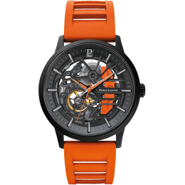 Montre Homme PADDOCK Noir Cadran Noir Bracelet Caoutchouc Orange 22 MM