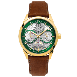 Montre Homme MONARCK Doré Cadran Vert Bracelet Cuir Brun 22 MM