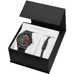 Coffret Homme PADDOCK Noir Cadran Noir Bracelet Acier milanais Noir 22 MM