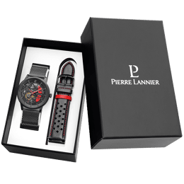 Coffret Homme PADDOCK Cadran Noir Bracelet Acier milanais Noir