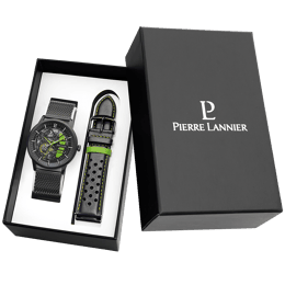 Coffret Homme PADDOCK Cadran Noir Bracelet Cuir perforé Noir
